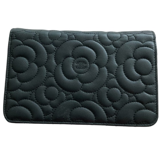 AUTH CHANEL Black Camellia Wallet On Chain WOC Caviar Leather Silver Hardware🌸 - Picture 11 of 16